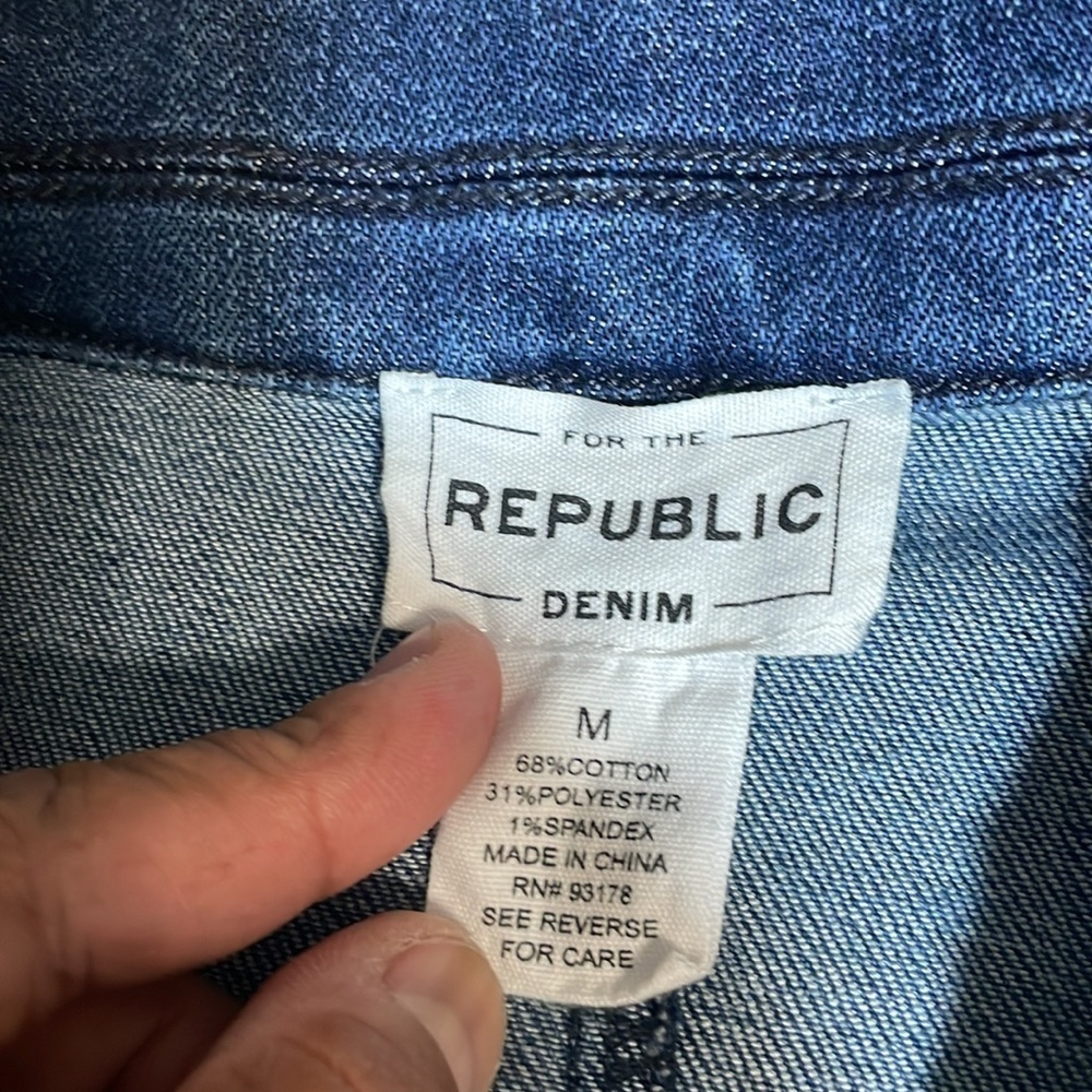 For The Republic Detailed Dark Blue Wash Denim Jacket size M - Picture 9 of 12